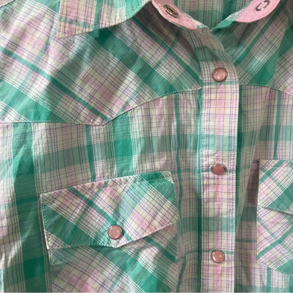 Rockies Green Pink Pearl Snap Long Sleeve Western Shirt Medium - Picture 2 of 7